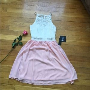 Pink and white skater dress